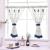 Yujiao Mao - 1 visillo de hilo de lino- cortina para ventana de estilo rural- para cocina- con pliegues
